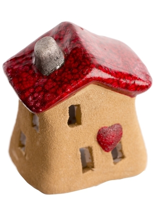 Keramický domek na čajovou svíčku 7,5 cm červený