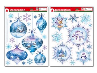 Okenní fólie 290X410mm, vločky, ozdoby mix, barevná