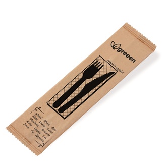 Příborová sada (dřevěná 100%) nůž-vidlička+ubrousek [60 sad]