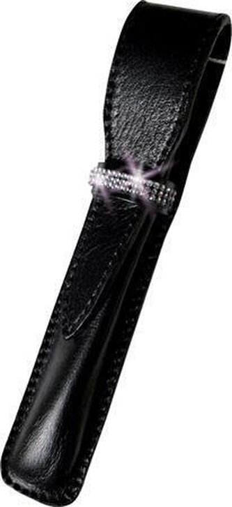 Pouzdro na tužku "MADE WITH SWAROVSKI ELEMENTS", černá, kožené