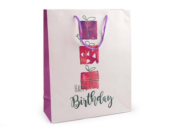 Dárková taška s glitry Happy Birthday - 4 ks - 3 bílá fialová