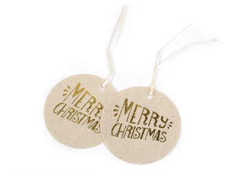 Vánoční visačka Merry Christmas, vločka Ø10 cm - 6 ks - 2 režná
