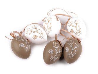 Velikonoční vajíčka k zavěšení - 6 ks - bílá béžová