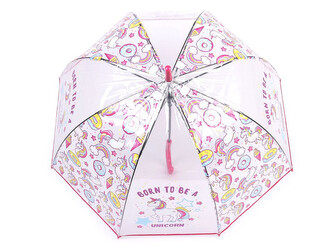 Dívčí průhledný vystřelovací deštník jednorožec - 1 ks - 2 pink