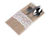 Jutová kapsa na příbory s krajkou 11x20 cm - 2 ks - 1 režná přírodní