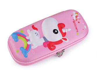 Pouzdro / penál dívčí 3D 10x23 cm - 1 ks - 8 růžová sv. jednorožec