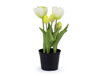 Umělé tulipány v květináči - 1 ks - 6 (25 cm) bílá
