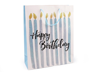 Dárková taška s glitry Happy Birthday - 4 ks - 4 bílá modrá světlá