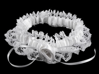 Svatební podvazek krajkový - 1 ks - 3 bílá