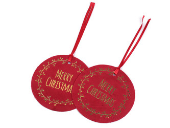 Vánoční visačka Merry Christmas, vločka Ø10 cm - 6 ks - 3 červená tmavá