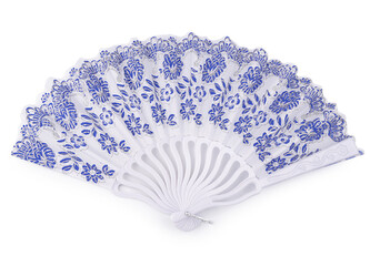 Vějíř textilní s glitry - 1 ks - náhodný vzor bílá