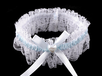 Svatební podvazek krajkový se srdcem - 1 ks - 3 bílá modrá světlá