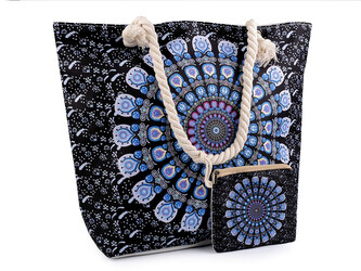 Letní / plážová taška mandala, paisley s taštičkou 39x50 cm - 1 ks - 9 černá modrá
