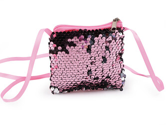 Dívčí kabelka / pouzdro na krk s flitry 11x10 cm - 1 ks - 2 pudrová stříbrná