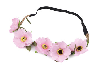 Pružná čelenka do vlasů s květy - 20 ks - růžová sv.