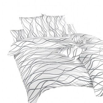 Dadka Povlečení bavlna Vlny tmavě šedé na bílém 140x200, 70x90 cm