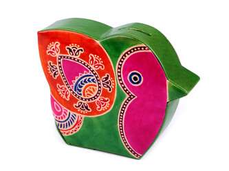 Pokladnička kožená ptáček 13x16 cm - 1 ks - 3 zelená