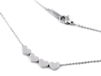 Náhrdelník se srdci z nerezové oceli - 1 ks - platina