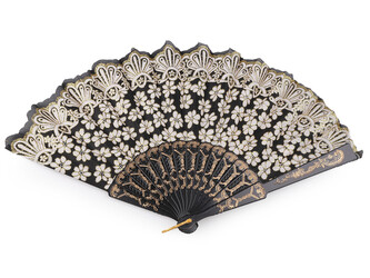 Vějíř textilní s glitry - 1 ks - náhodný vzor černá