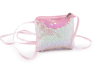Dívčí kabelka / pouzdro na krk s flitry 11x10 cm - 1 ks - 1 růžová nejsv. bílá