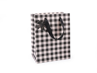 Dárková taška káro s mašlí - 4 ks - 3 černá krémová