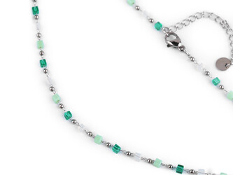 Náhrdelník z nerezové oceli se skleněnými korálky - 1 ks - 1 zelená