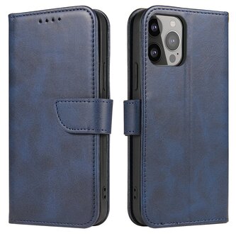 Magnet Case elegancki futerał etui pokrowiec z klapką i funkcją podstawki iPhone 13 Pro Max niebieski