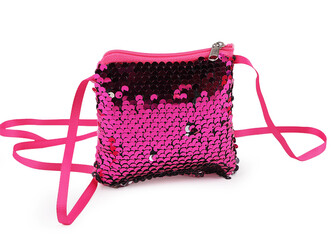 Dívčí kabelka / pouzdro na krk s flitry 11x10 cm - 1 ks - 3 pink stříbrná