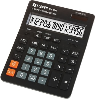 Eleven Kalkulačka SDC664S, černá, stolní, šestnáctimístná, duální napájení, LCD displej