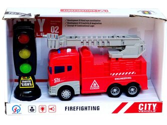 Hasičský vůz, 14x9x6cm světlo, zvuk, pohon kol; 23,5x14x8cm,