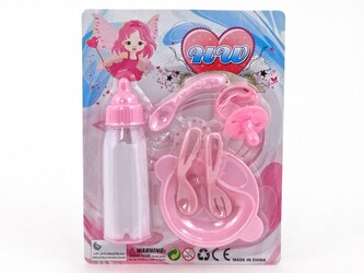 Sada pro panenky, kouzelná lahvička, dudlík, miska; 23x18x4cm,,