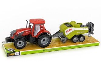 Traktor se zemědělským strojem, na setrvačník, 47x14x12cm,,