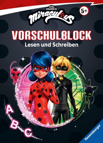 Miraculous Mein Vorschulblock Lesen und Schreiben - Konzentration, Erstes Lesen und Schreiben und Rätseln ab 5 Jahren - Spieleri