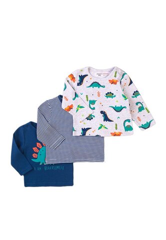 Tričko kojenecké 3pack, Minoti, Jurassic 10, modrá - 62/68