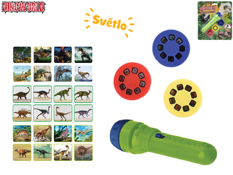 Dinoworld projektorová svítilna 11,5cm na baterie se světlem 24 obrázků na kartě