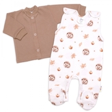 Kojenecké dupačky s košilkou, bavlna, Ježek, ecru/hnědá, vel. 62; 62 (2-3m)