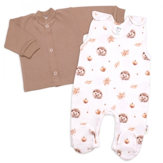Kojenecké dupačky s košilkou, bavlna, Ježek, ecru/hnědá, vel. 62; 62 (2-3m)