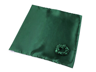 Sada na spaní, saténový povlak na polštář a gumička - 1 ks - 15 zelená tm.