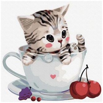 Numermoalowanie Classic 30x30 Kotek w filiżance No 3, iPicasso