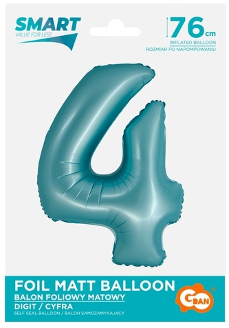 Balon foliowy Smart Cyfra 4 j. niebieska matowa 76 cm, 481104, GoDan