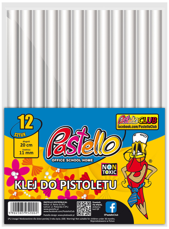 Klej termotopliwy sztyft 11mm x 20cm, 12szt,Pastello