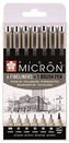 Cienkopisy Pigma Micron + Pigma Brush zestaw 6+1, Sakura