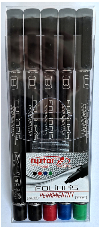 Foliopisy B końc. ścięta 2.5 mm kpl. 5 szt. w 4 kol. 442-528, Rystor