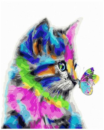 Numeromalowanie Classic 40x50 Kot i motyl kolorowych barwach, iPicasso