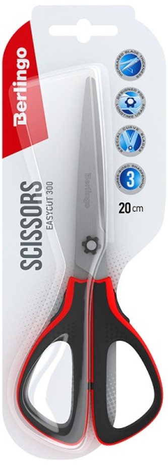 Nożyczki soft grip Easycut 300, 20 cm czerwone, Berlingo