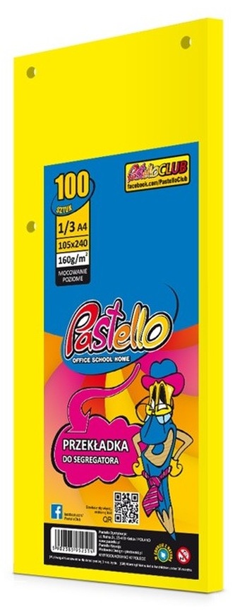 Przekładki 1/3 A4 100k zółte, Pastello