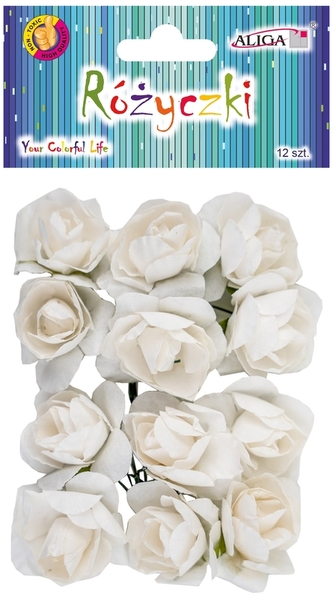 Różyczki na drucikach białe 7cm op. 12szt. PKW-7667,  Aliga