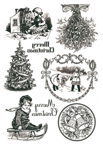 Papier do transferów 2 ark. A4 czar. Merry Christmas jemioła, sanki, Stamperia