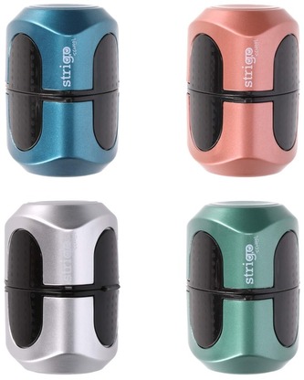 Temperówka metaliczna na 3 grubości ołówków i kredek z pojemnikiem, Strigo