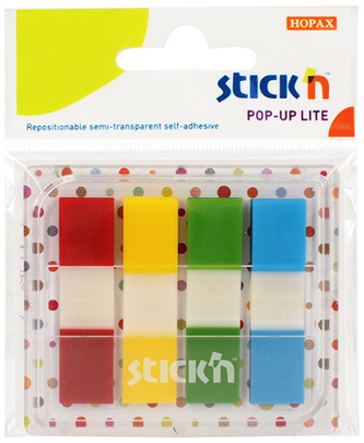 Zakładki indeksowe 45 x 12 mm w podajniku 80 szt.w 4-kol, Stick`n